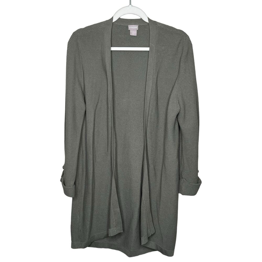 Chico's Textured Cotton Blend 3/4 length Tab - Sleeve Cardigan Size 1 / medium
